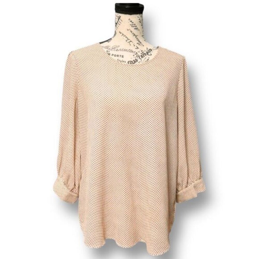 Adrianna Papell M Melon Polka Dot Blouse Ruffle‎ Cuff Cottagecore Career Office